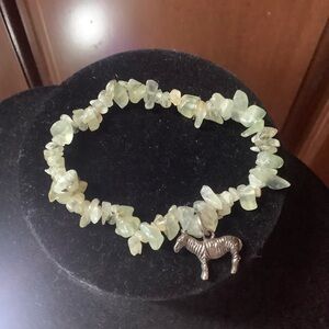 Silver Charm Striped Horse Green Stone Chips Bracelet